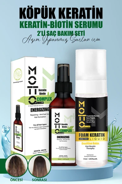 Motto Plus Professional Saç Pürüzsüzleştirici Ve Düzleştirici 2'li Saç Bakım Seti (Köpük Keratin - Keratin & Biotin Serum) ürün görseli 1