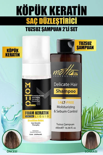 Motto Plus Professional Düzleştirici Köpük Keratin Botox ve Tuzsuz Şampuan 2'li Saç Bakım Seti ürün görseli 1