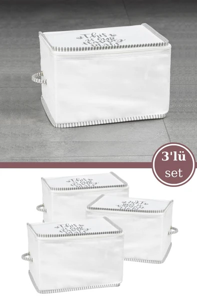3’lü İpli Kazak Hurcu Set, Yatak Baza Kanepe Altı Kıyafet Çamaşır Eşarp Düzenleyici (30x20cm) 3 Adet ürün görseli 1