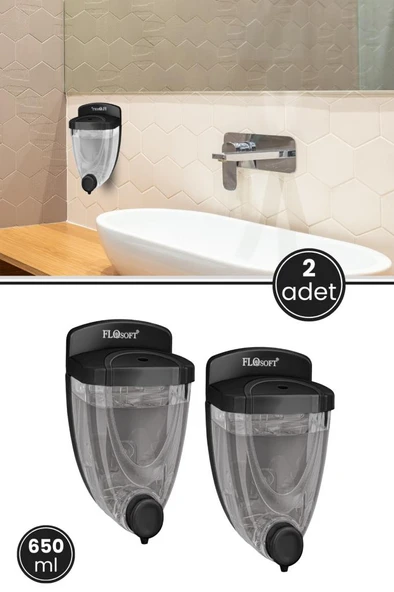 2 Adet Duvara Monte Sıvı Sabunluk F011S, Mutfak Banyo Duş Şampuan Dezenfektan Sabun Dispanseri Siyah ürün görseli 1