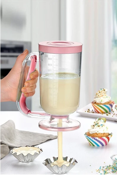 Pankek Dağıtıcı Hamur Porsiyonlayıcı Şekillendirici 900 ml Dökme Aparatı Pembe ürün görseli 1