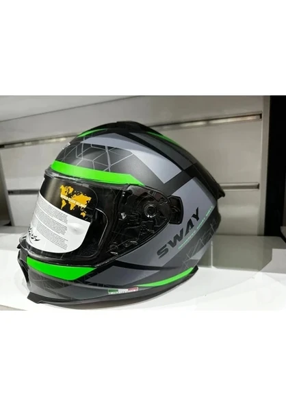 Sway Kask SW-865 Mat Grey/green Güneş Gözlüklü ürün görseli 1