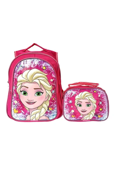 Kız Çocuk Full Pembe Tek Elsa Figürlü ilkokul Anaokulu Beslenme Ve Okul Çantası Seti ürün görseli 1