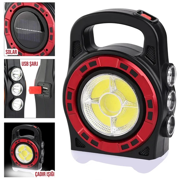 HURRY BOLT HB-6678C Solar Kamp Lambası Acil Durum Işığı Şarjlı 20W+Cob Led ürün görseli 1