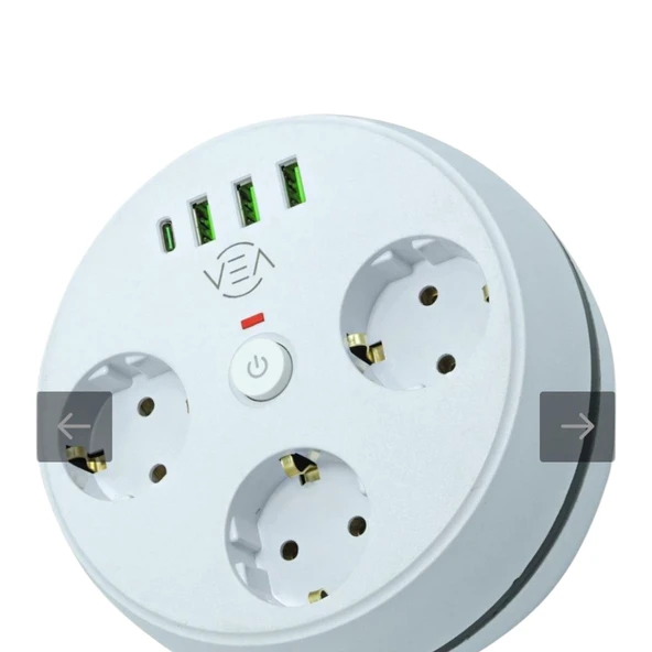 VE-26583 3'LÜ 1.5 METRE KABLOLU 3 USB + TYPE-C GİRİŞLİ AKIM KORUMALI GRUP PRİZ ürün görseli 1