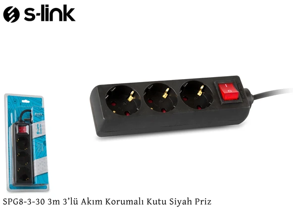 AKIM KORUMALI PRİZ ÜÇLÜ ANAHTARLI 150 JOULE 3MT S-LİNK SPG8-3-30 ürün görseli 1