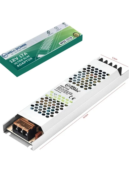 Wellpower WPUS-1217M Metal Kasa Adaptör Slim 12 Volt 17 Amper ürün görseli 1