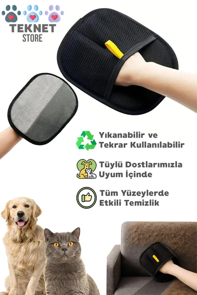 Çift Taraflı Statik Kedi Köpek Tüy Temizleme Eldiveni Giysiler Mobilyalar Halılar İçin ürün görseli 1