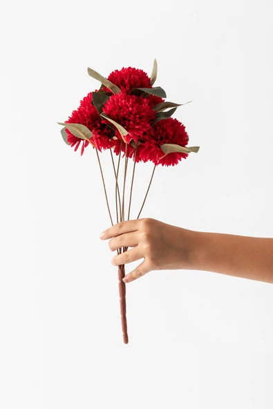 Yapay Kasımpatı Çiçeği Kırmızı 40 cm 7 Dal ürün görseli 1