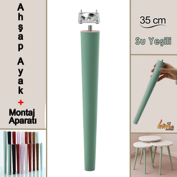 Ahşap Ayak 35 Cm Su Yeşili M8 Civatalı Bağlantı Aparatlı Mobilya Tabure Sehpa Masa Destek Ayağı ürün görseli 1
