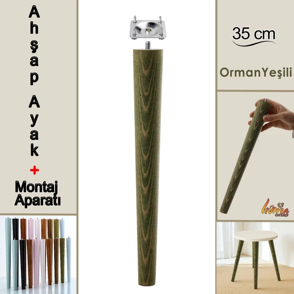 Ahşap Ayak 35 Cm Orman Yeşili M8 Civatalı Bağlantı Aparatlı Mobilya Tabure Sehpa Masa Destek Ayağı ürün görseli 1