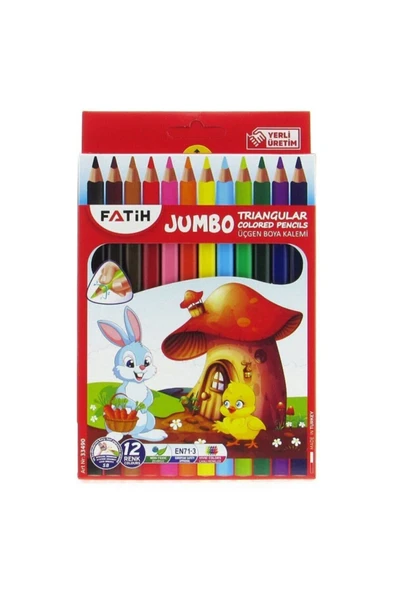 Jumbo Üçgen Kuru Boya Kalemi 12 Renk ürün görseli 1