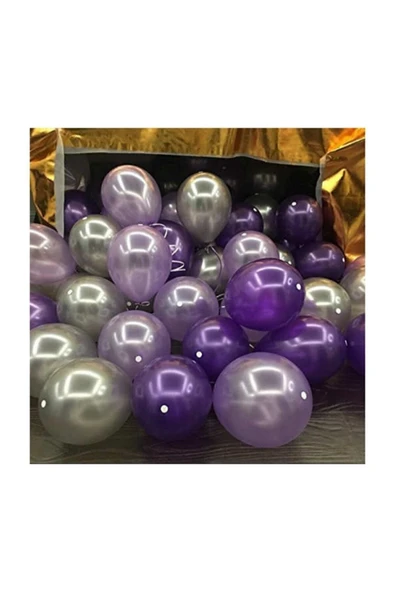 50 Adet Metalik Balon (mor - Gümüş Karışık) Uçan Balon ürün görseli 1