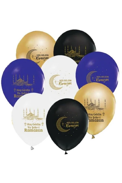 Çok Renkli Karışık Renk Hoşgeldin Ramazan Balon 12 Inch 10 Adet Basklılı Balon ürün görseli 1