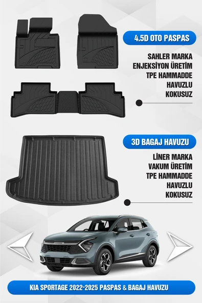 Kia Sportage 2022-2026 Uyumlu Sahler 4.5D Premium Paspas ve Liner 3D Bagaj Havuzu (Cool-Elegance-Live Paket) ürün görseli 1