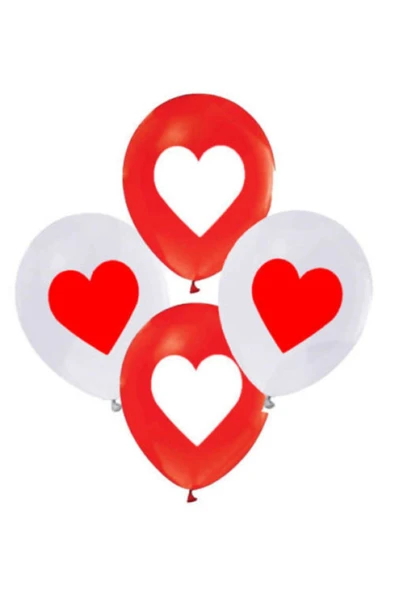 Kırmızı Beyaz Kalp Desenli Balon 12 Inch 15 Adet ürün görseli 1