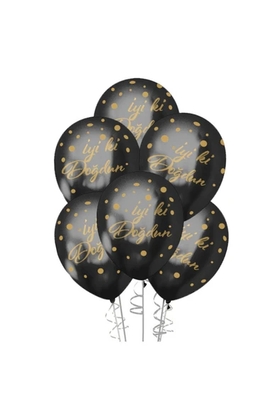 Altın İyi Ki Doğdun Baskılı Siyah Krom Balon 50li -İyiki Doğdun- ürün görseli 1