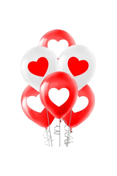 Pastel Balon Baskılı 20l, -Kırmızı Beyaz Kalp- Sevgiliye En Güzel Hediye ürün görseli 1
