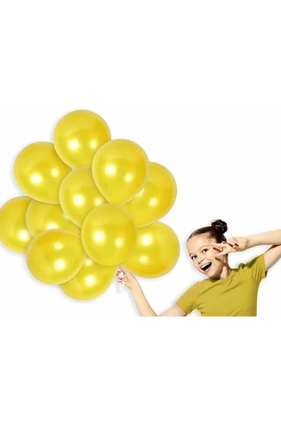 Sarı Renk Metalik Balon 100 Adet ürün görseli 1
