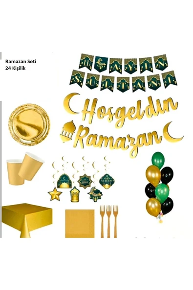 Ramazan Süsleri ve İftar Seti 24 kişilik Gold (Altın) Set ürün görseli 1