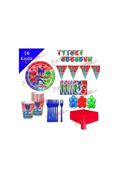 Pija Maskeliler 16 Kişilik Tabak, Bardak, Çatal, Balon Seti ürün görseli 1