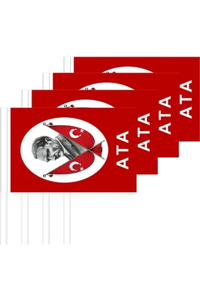 10 Adet Sopalı Atatürklü Türk Bayrağı 13x20 cm ürün görseli 1