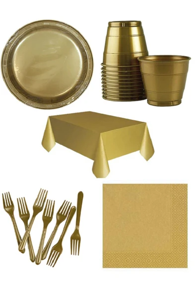 Gold Tabak, Bardak ,çatal, Masa Örtüsü Peçete, Seti 70 Kişilik ürün görseli 1