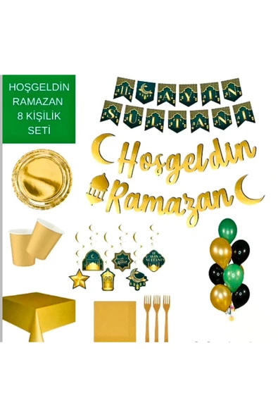 Ramazan Süsleri ve İftar Seti 8 kişilik Gold (Altın) Set ürün görseli 1