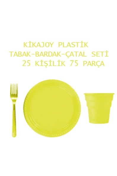 Plastik Lüks Sarı Tabak-bardak-çatal Seti 25'li ürün görseli 1