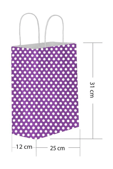 Mor Puantiyeli Kraft Hediye Çantası 25x12x31 cm 25'li ürün görseli 1