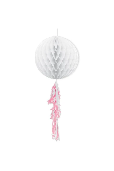 Beyaz Püsküllü Petek Dekor Süs 30cm ürün görseli 1