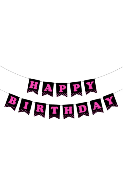 Happy Birthday Siyah Zemin Fuşya Harf Afiş ürün görseli 1