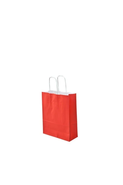 25 Adet Büküm Saplı Kağıt Poşet Kırmızı ( 15 cm*20 cm*8 cm) ürün görseli 1