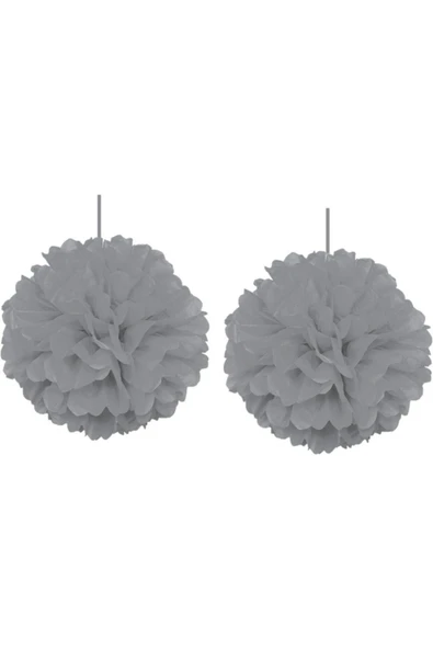 2'li Gümüş Pompom Dekor Süs 30cm ürün görseli 1