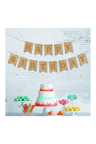 Happy Birthday Kraft Zemin Altın Harf Afiş ürün görseli 1