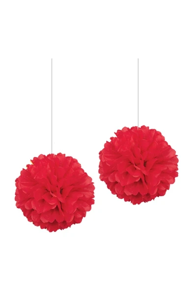 Kırmızı Puantiyeli Pompom Dekor Süs 30cm 2'li ürün görseli 1