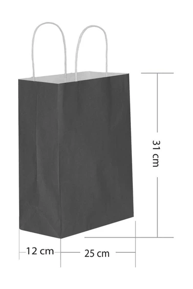 Siyah Kraft Hediye Çantası 25x12x31 cm 25'li ürün görseli 1