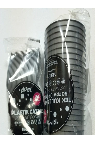 Plastik Bardak ve çatal seti 24'lü ürün görseli 1