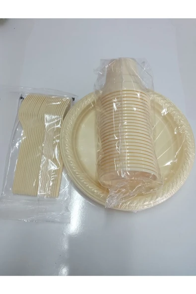 25li Plastik Tabak Bardak Çatal Set ürün görseli 1