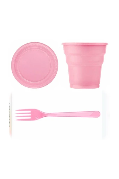 Tabak Bardak Çatal Set 25 Li Yuvarlak 22 Cm ( Pembe ) ürün görseli 1