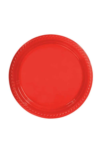 Yılbaşı Masası Için Tabak Plastik Yuvarlak 22 Cm Kırmızı ürün görseli 1