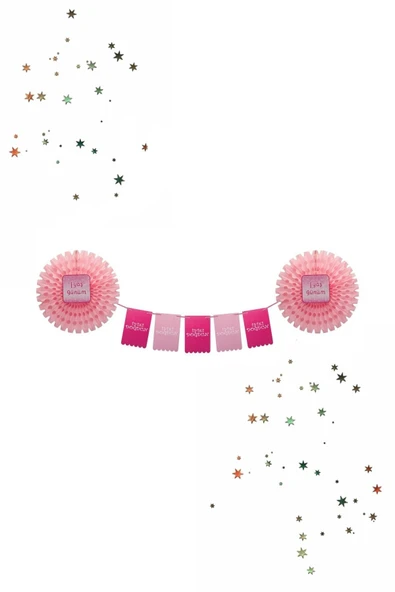 Kikajoy 1. Yaş Günü Yelpaze Süs Seti Pembe ürün görseli 1