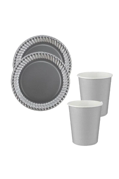 Mini Party Store Gümüş Tabak-bardak Set ürün görseli 1