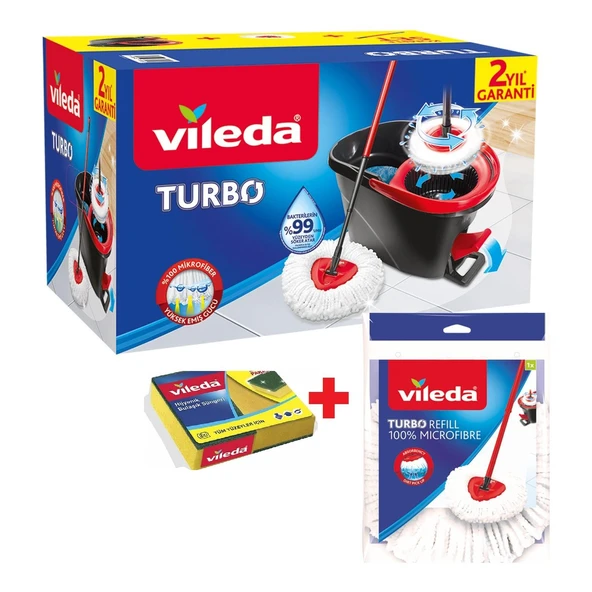 Vileda Turbo Pedallı Temizlik Seti + Yedek Mop + 2 li sünger ürün görseli 1