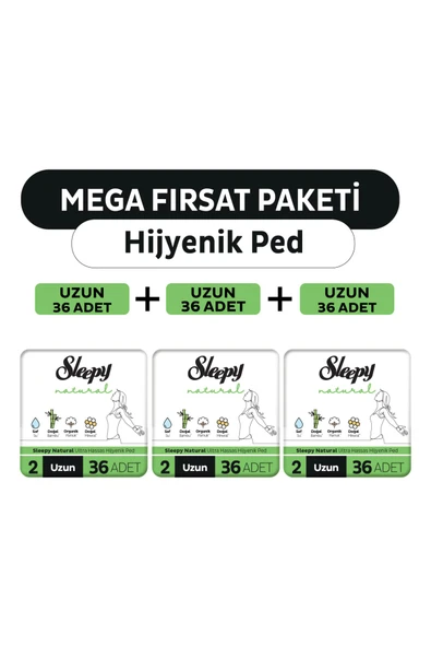 Sleepy Natural Ultra Hassas Hijyenik Ped Mega Fırsat Paketi Uzun 108 Adet ürün görseli 1