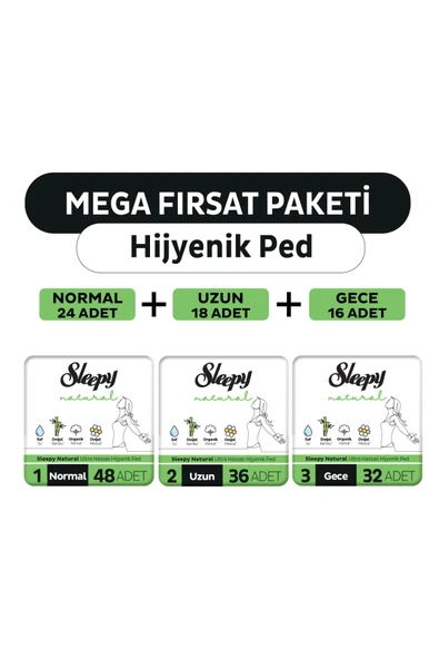 Sleepy Natural Ultra Hassas Hijyenik Ped Mega Fırsat Paketi 116 Adet ürün görseli 1