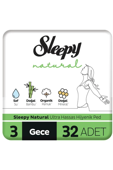 Sleepy Natural Ultra Hassas Hijyenik Ped Gece 32 Adet ürün görseli 1