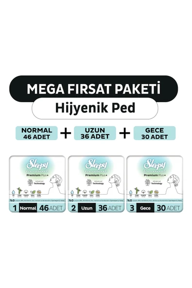 Sleepy Bio Natural Premium Plus Hijyenik Ped Mega Fırsat Paketi 112 Adet ürün görseli 1