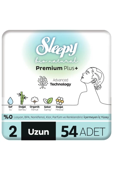 Sleepy Bio Natural Premium Plus Hijyenik Ped Süper Avantaj Paketi Uzun 54 Adet ürün görseli 1