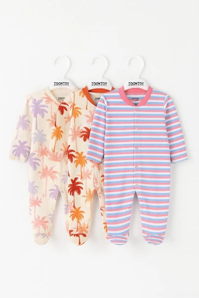 Toontoy Unisex Çok Desenli 3 Lü Patikli Tulum ürün görseli 1